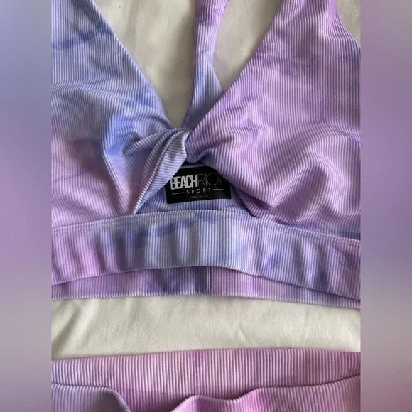 Beach Riot Lavender Tie-Dye Sports Bra & Bike Shorts Set - Picture 5 of 5